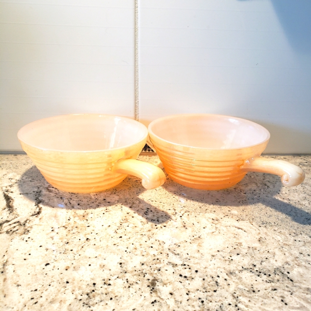 Fire King soup bowls with handles. Set of  2 bowls.